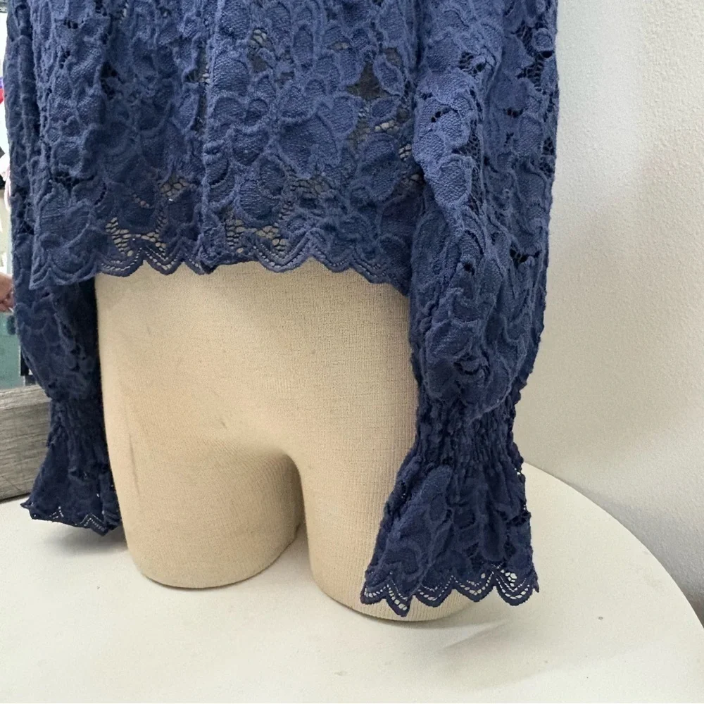 Free People Blue Ruffled Olivia lace Blouse